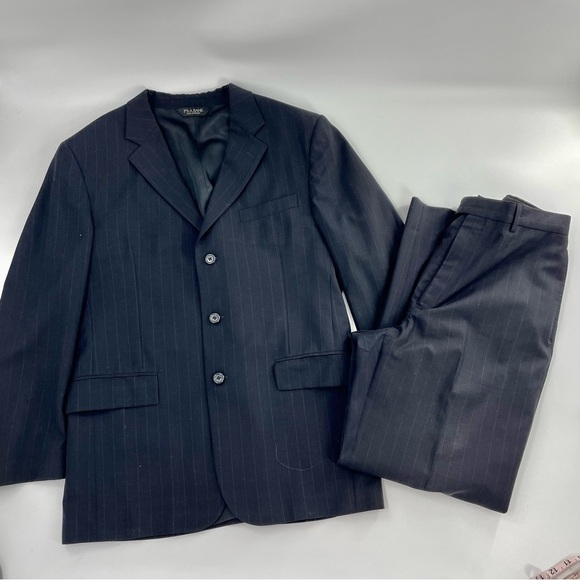 Jos. A. Bank Black Pin Striped 3 Button 100% Wool Suit with Flat Front Pants - Picture 2 of 16